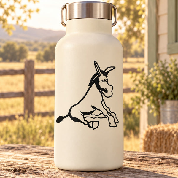 Black line-art sitting cartoon donkey decal