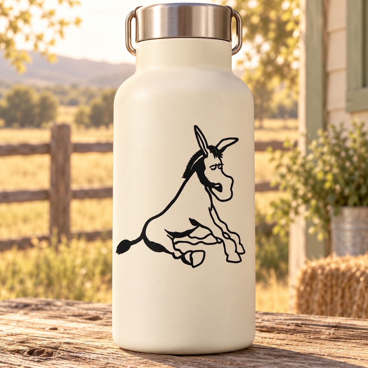 Black line-art sitting cartoon donkey decal