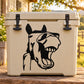 Black laughing donkey face decal on a beige cooler lid