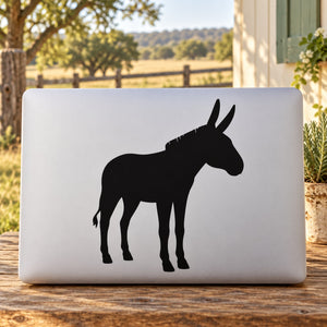 Standing donkey silhouette decal, black on a light backing
