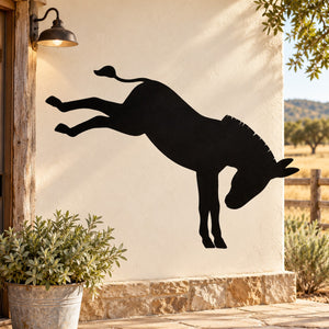 Black bucking donkey silhouette wall decal with legs raised