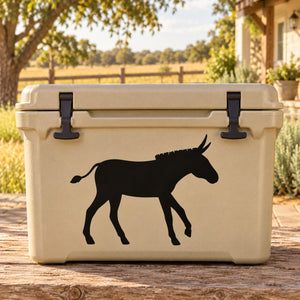 Black walking donkey silhouette decal for outdoor containers