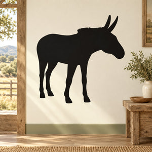 Black donkey jogging decal with raised tail silhouette, wall vinyl sticker