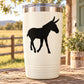 White tumbler with black strolling donkey decal
