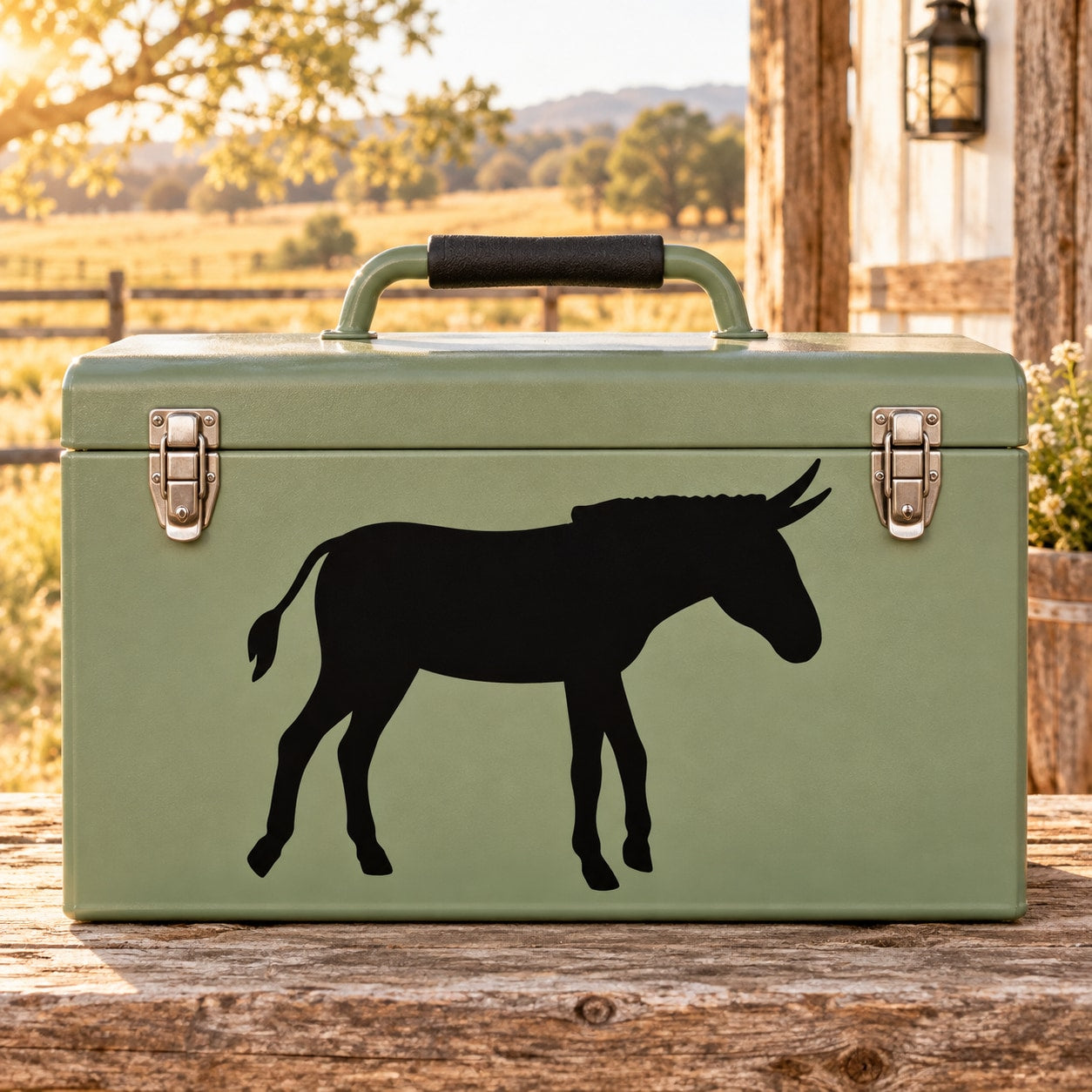Green case with black donkey silhouette decal
