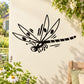 Dragonfly spread-wings wall decal, black line art with striped body