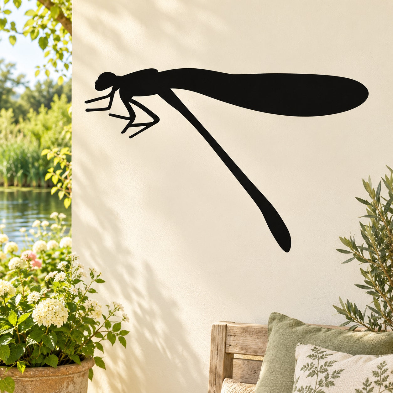 Black dragonfly crawling wall decal silhouette