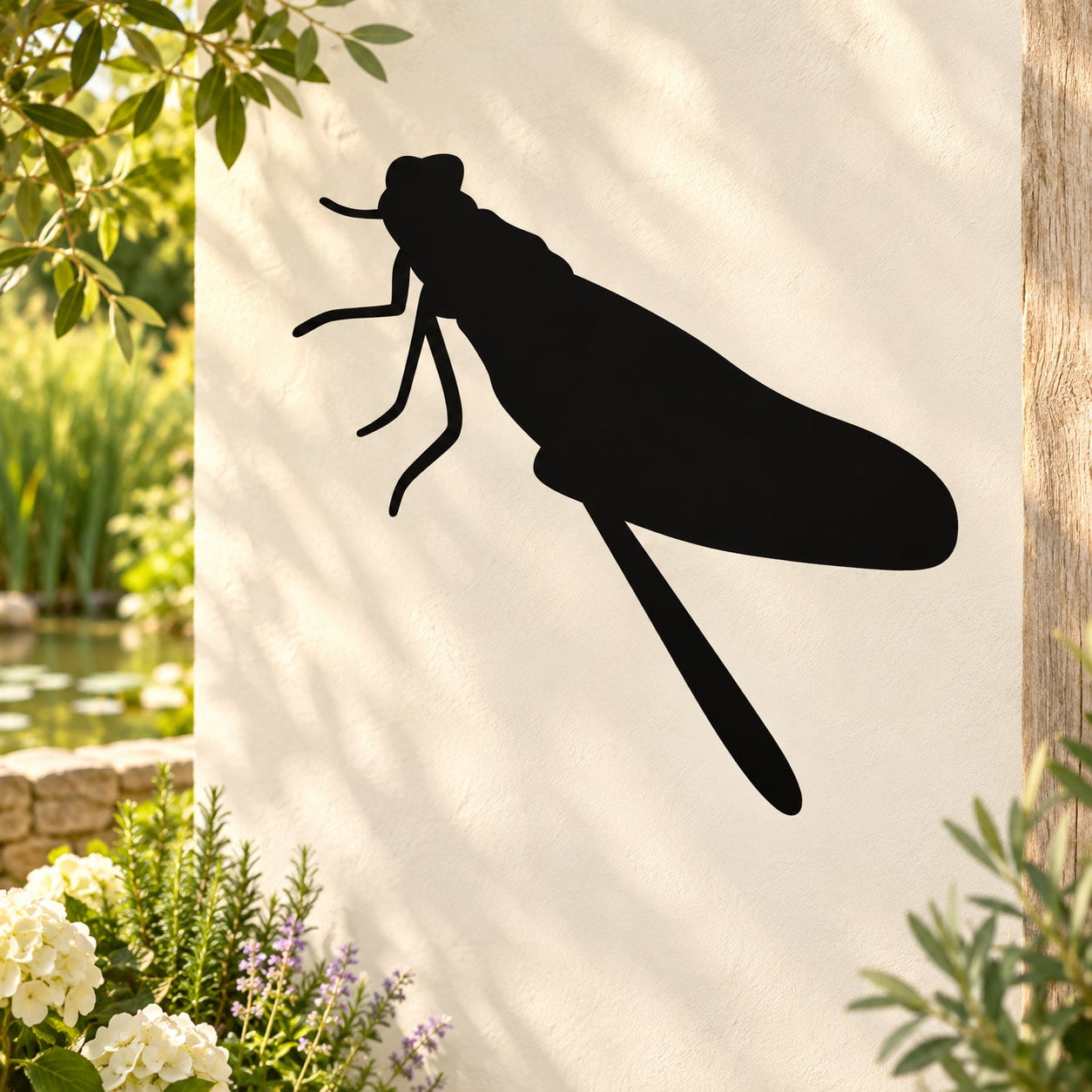 Black perched dragonfly wall decal silhouette