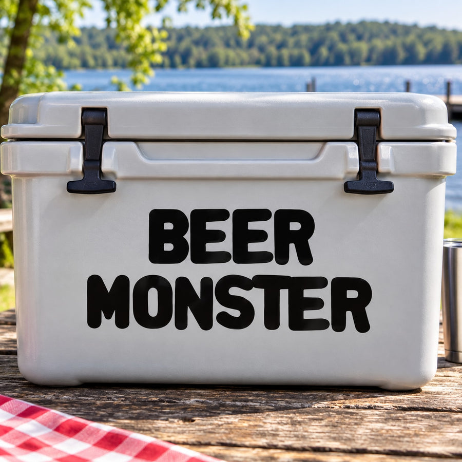 Black “BEER MONSTER” text decal for coolers