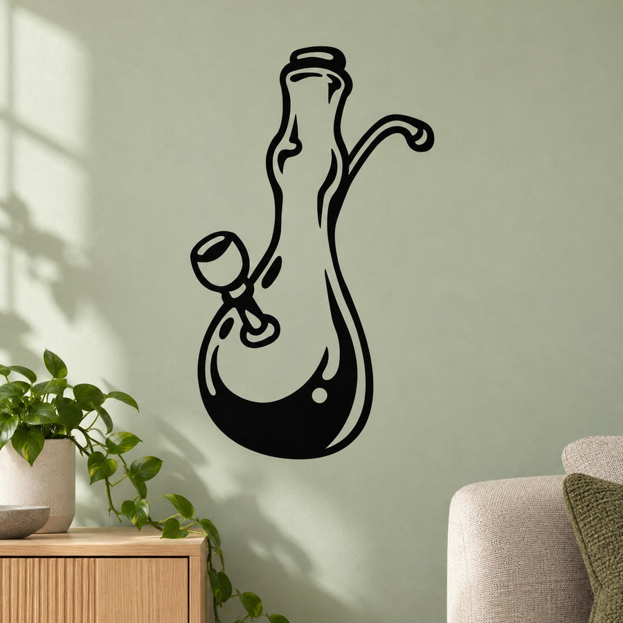 Black bong wall decal with line-art silhouette and curved smoke