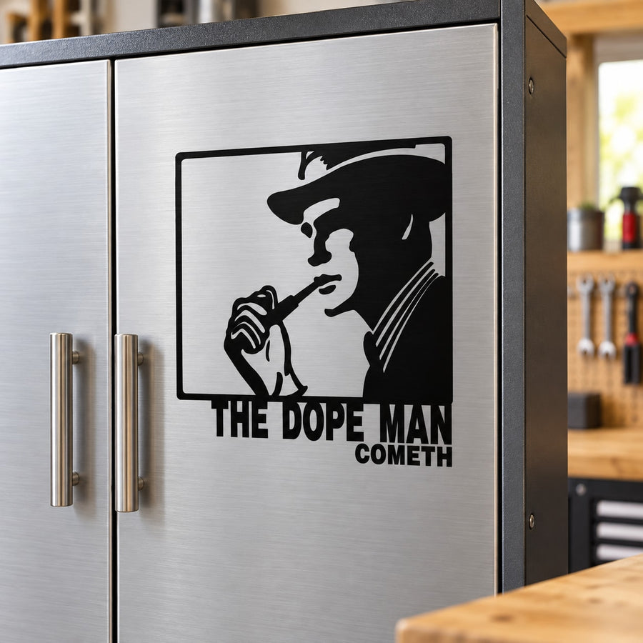 The Dope Man Cometh wall decal featuring a stylized man with headphones and bold text