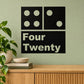 Pizza decal reading 'Four Twenty' with circular dot accents