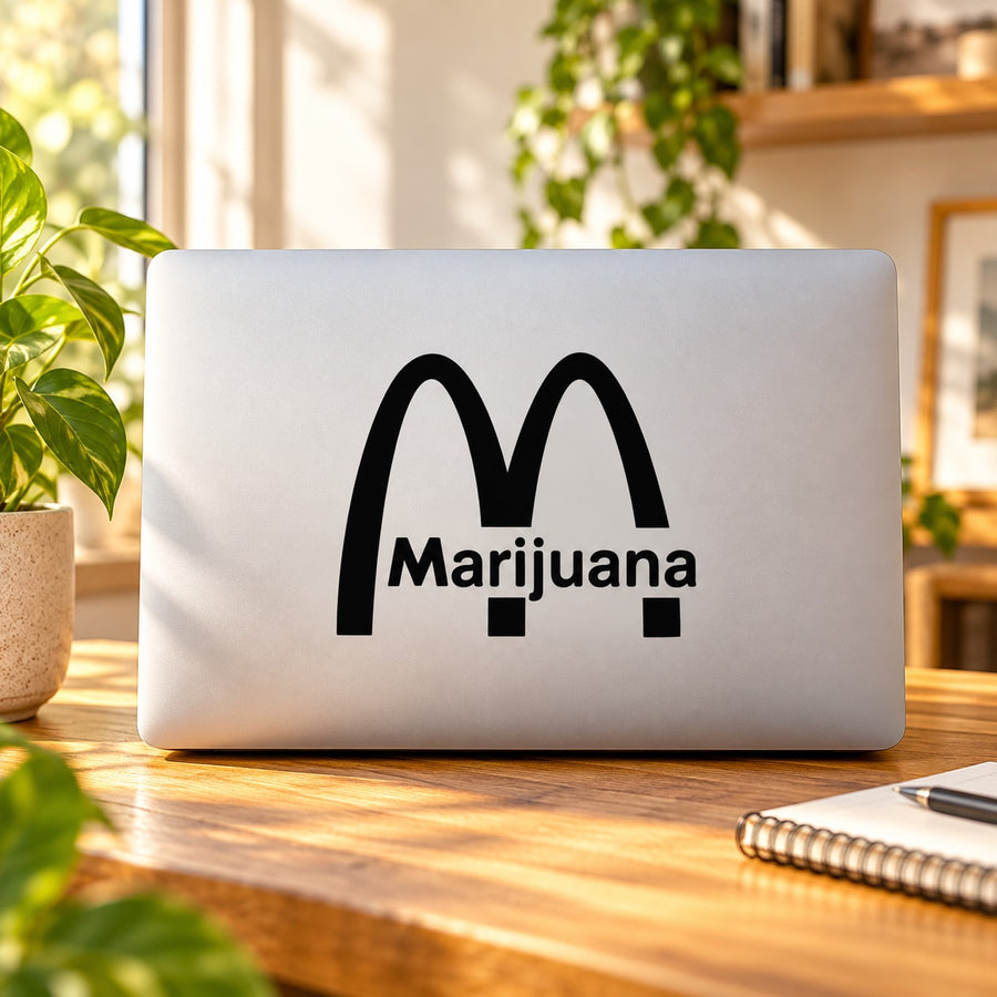 Marijuana M Decal — illustrative vinyl decal application mockup. Surrounding objects are not included.
