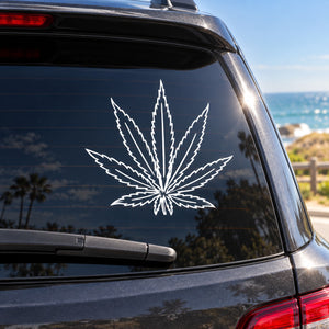 White pot leaf decal on car window glass