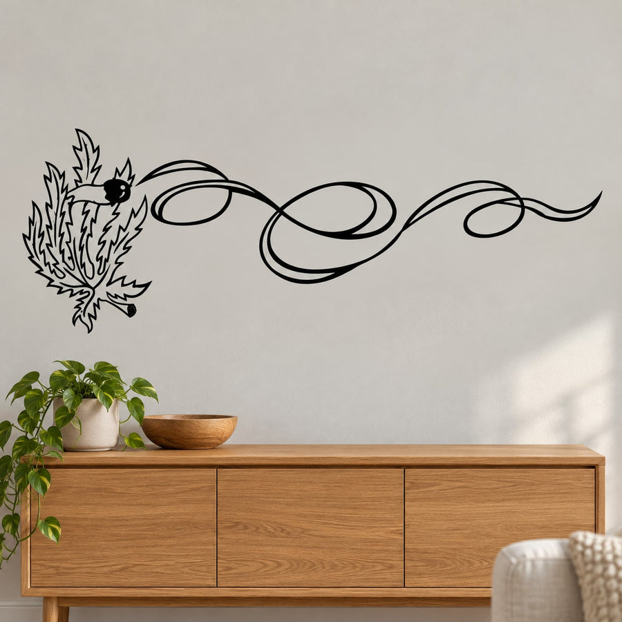 Black line-art pot leaf and smoking joint wall decal