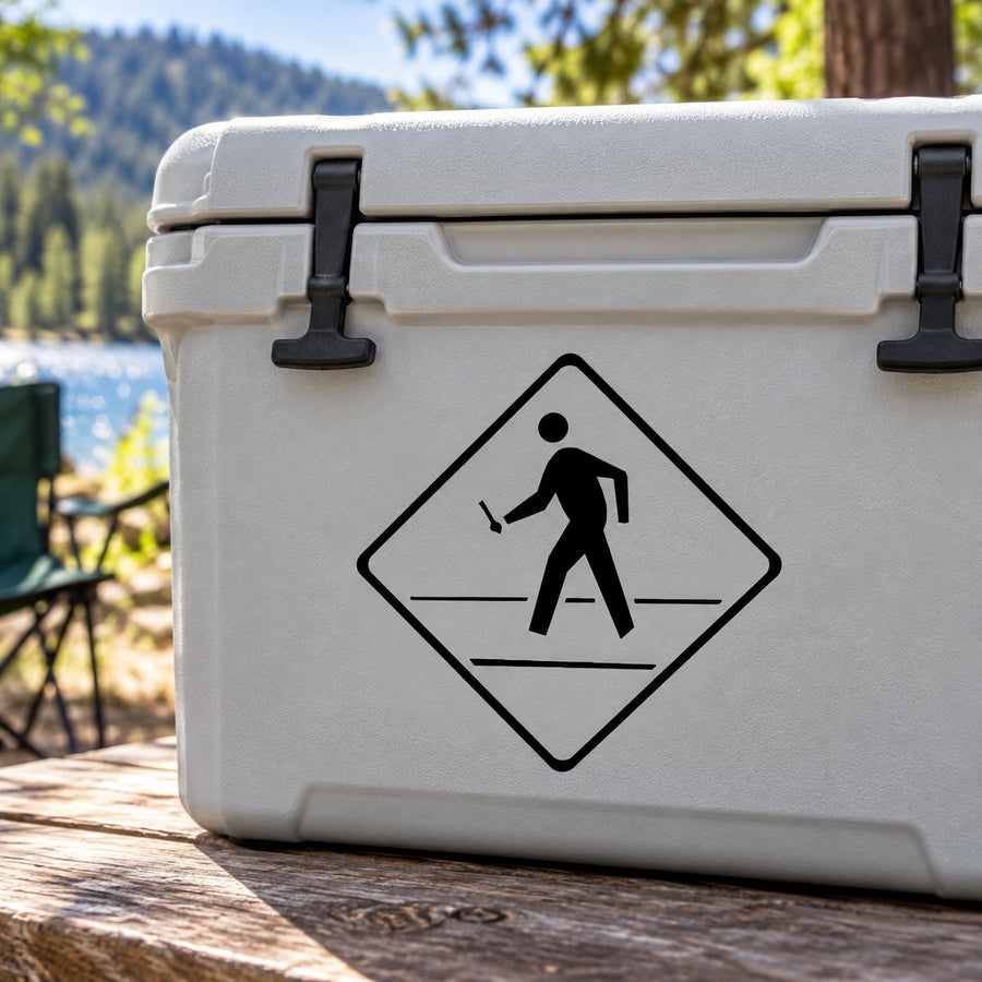 Black warning crossing decal sticker with stumbling person icon