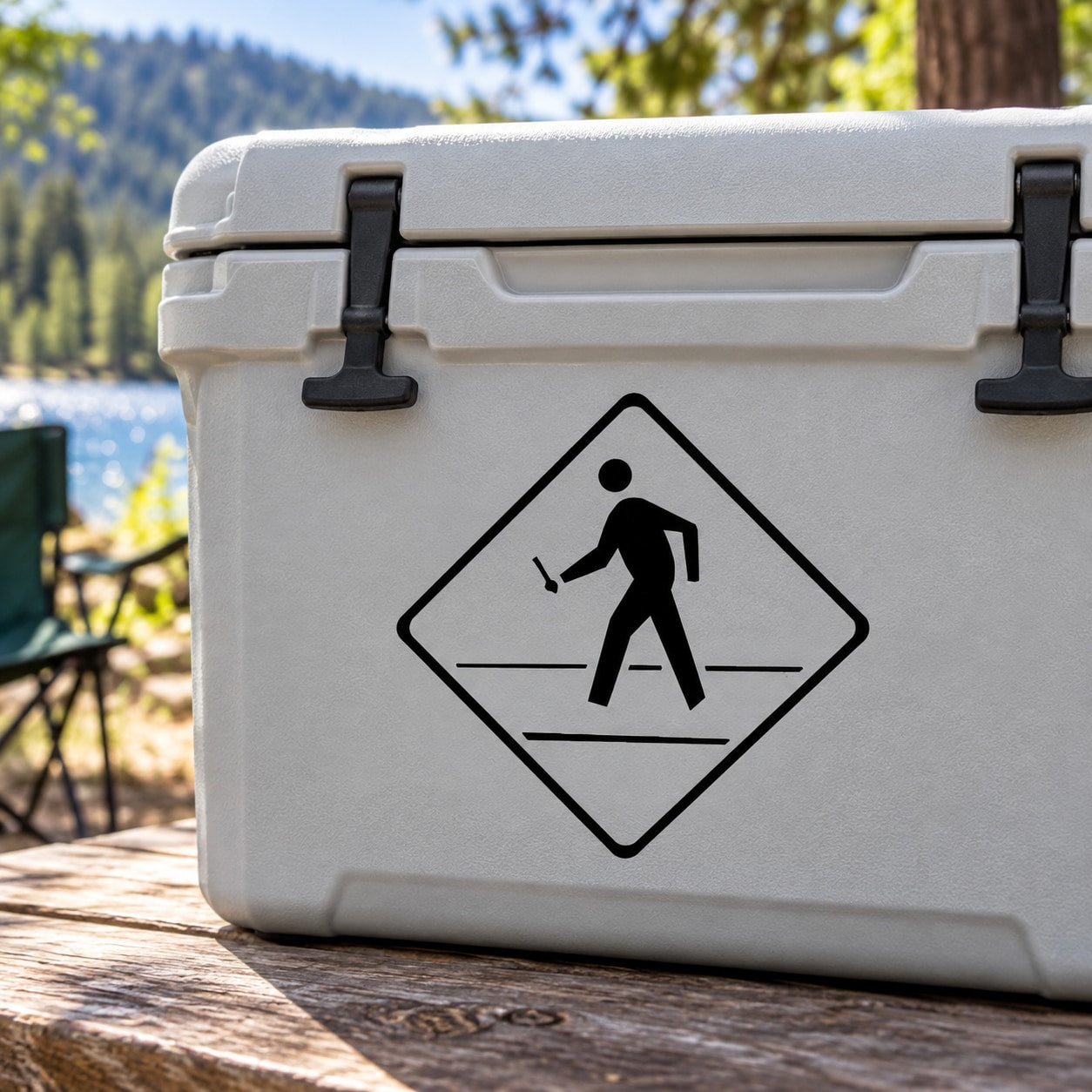 Black warning crossing decal sticker with stumbling person icon