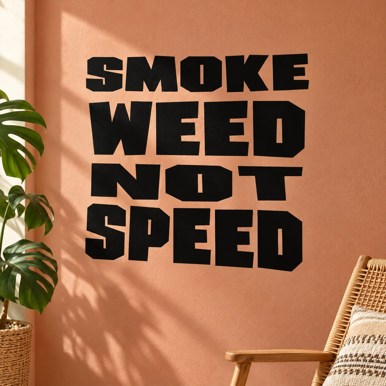 Black stylized vinyl decal with text "SMOKE WEED NOT SPEED"