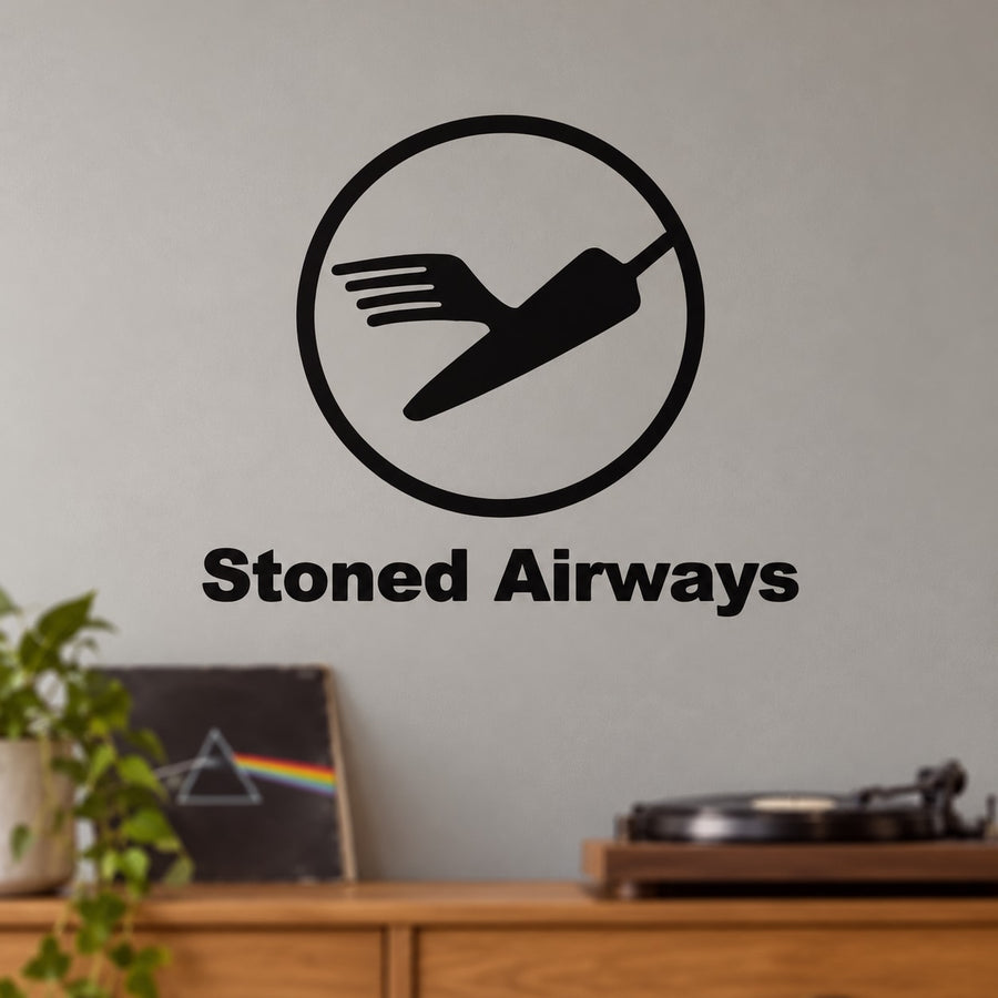 Round Stoned Airways decal with black airplane icon, cutout letters