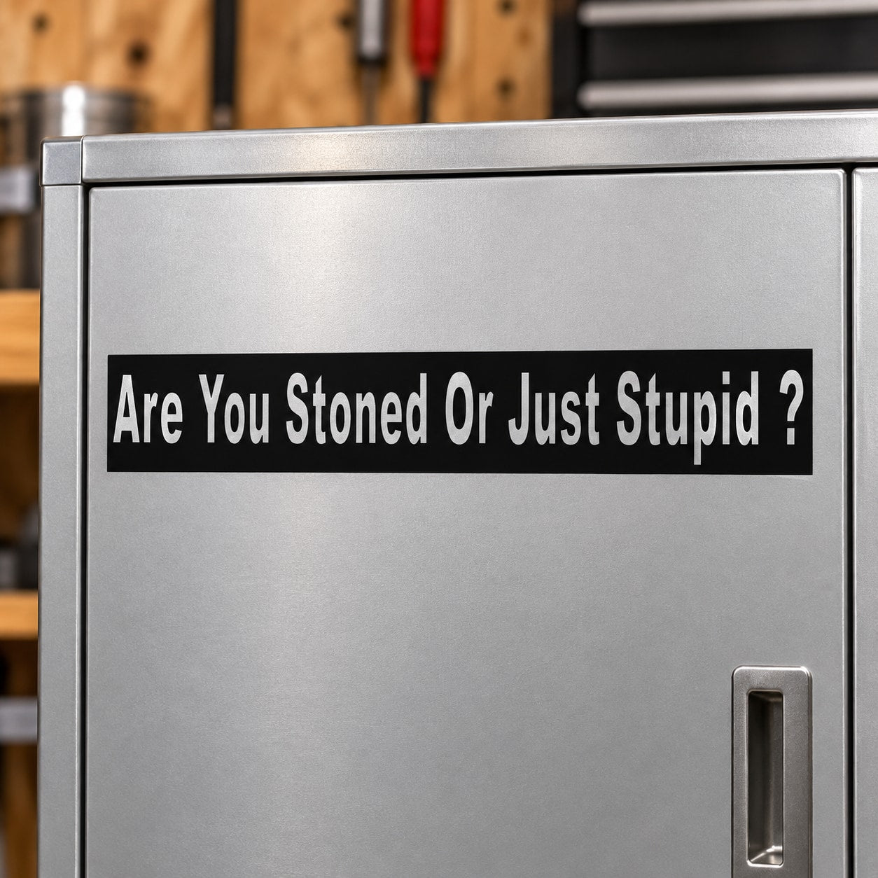 Vinyl wall decal with text: 'Are You Stoned Or Just Stupid?'
