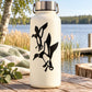 Black decal of two flapping ducks on a bottle