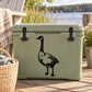 Standing goose decal with black silhouette on light green cooler