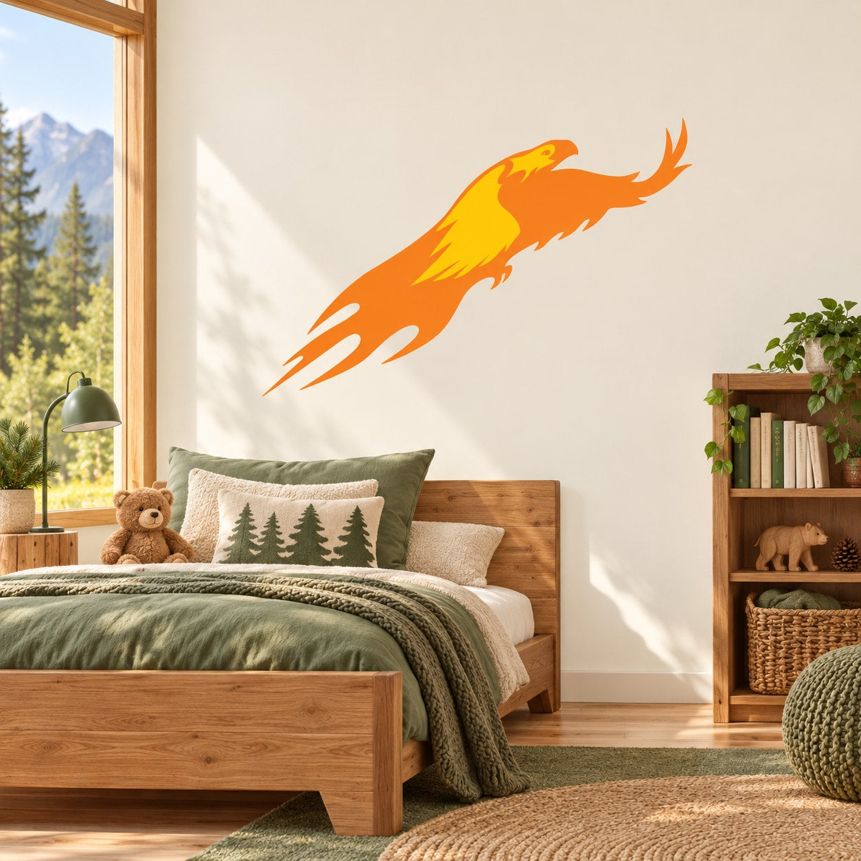 Orange flying eagle flame burst sticker