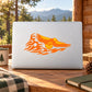 Flying eagle flame-style sticker, orange and yellow graphic on white backing.