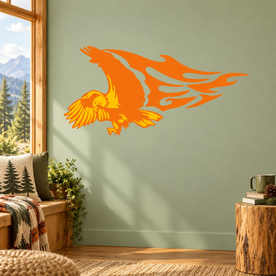 Flame wing eagle sticker with bright orange winged design