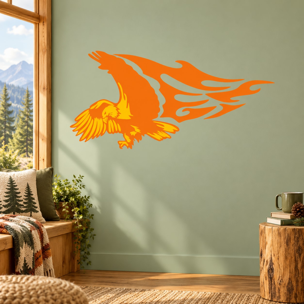 Flame wing eagle sticker with bright orange winged design