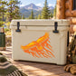 Beige cooler with orange eagle flame-style sticker on the front