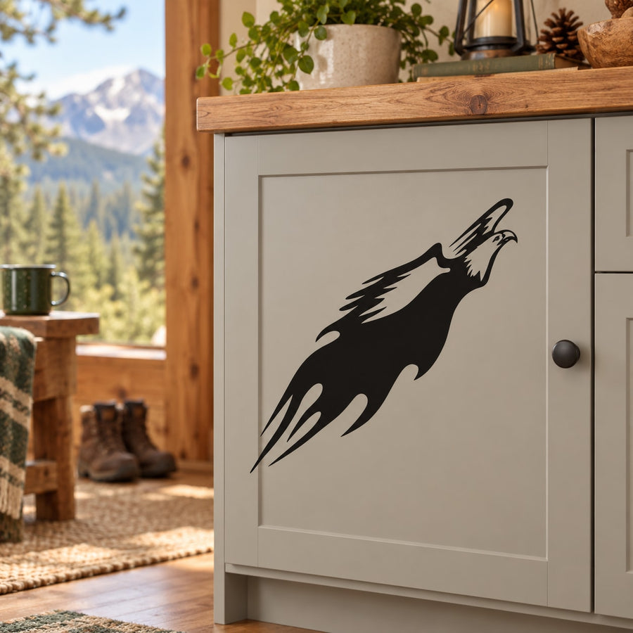 Black stylized eagle decal graphic for smooth surfaces
