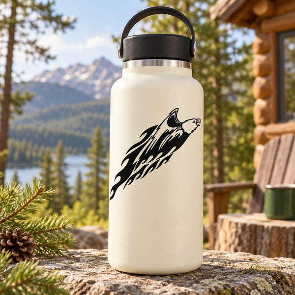Flame burst eagle decal on white water bottle