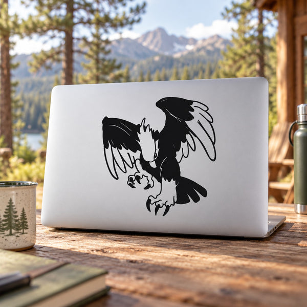 Eagle flustered vinyl decal with black bird graphic, wings spread
