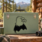Black eagle head decal looking right, bold outline and detailed feathers.