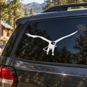 Eagle ready-to-land decal, white flying eagle on car rear window