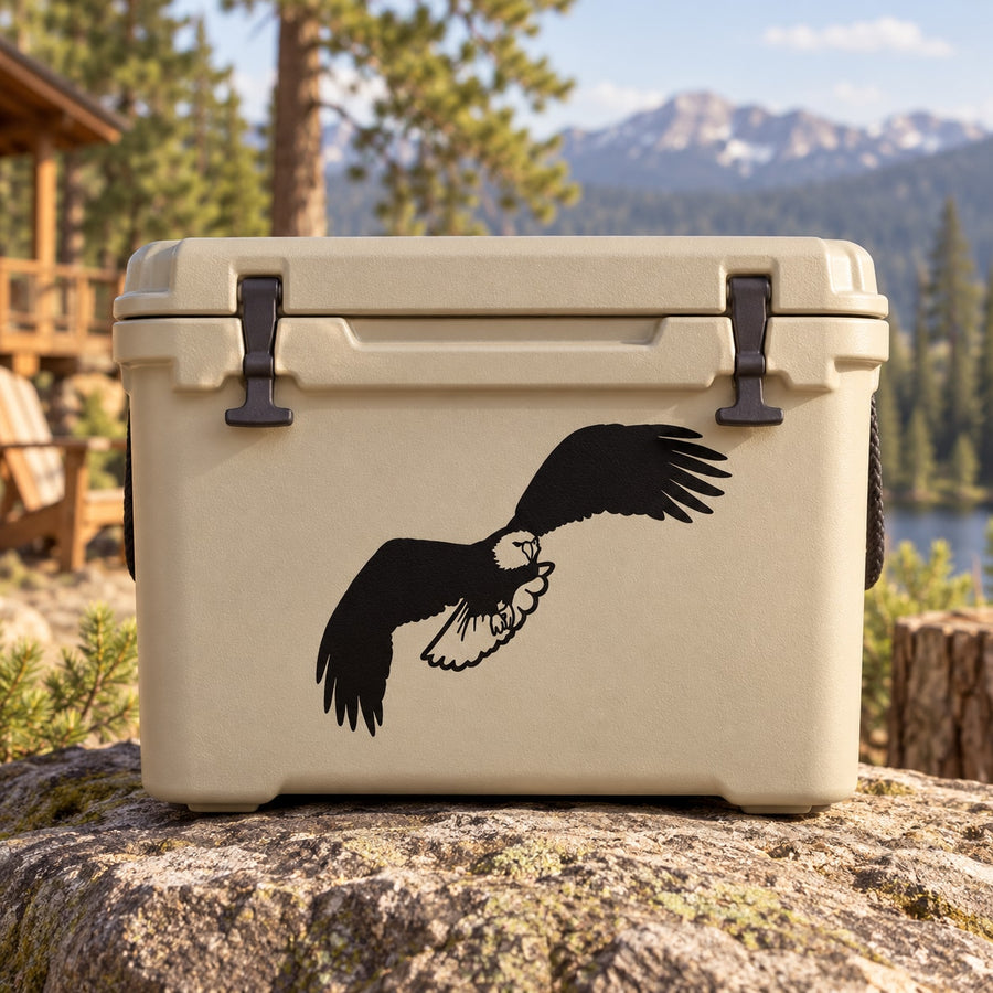 Black eagle flapping wings decal on light hard case