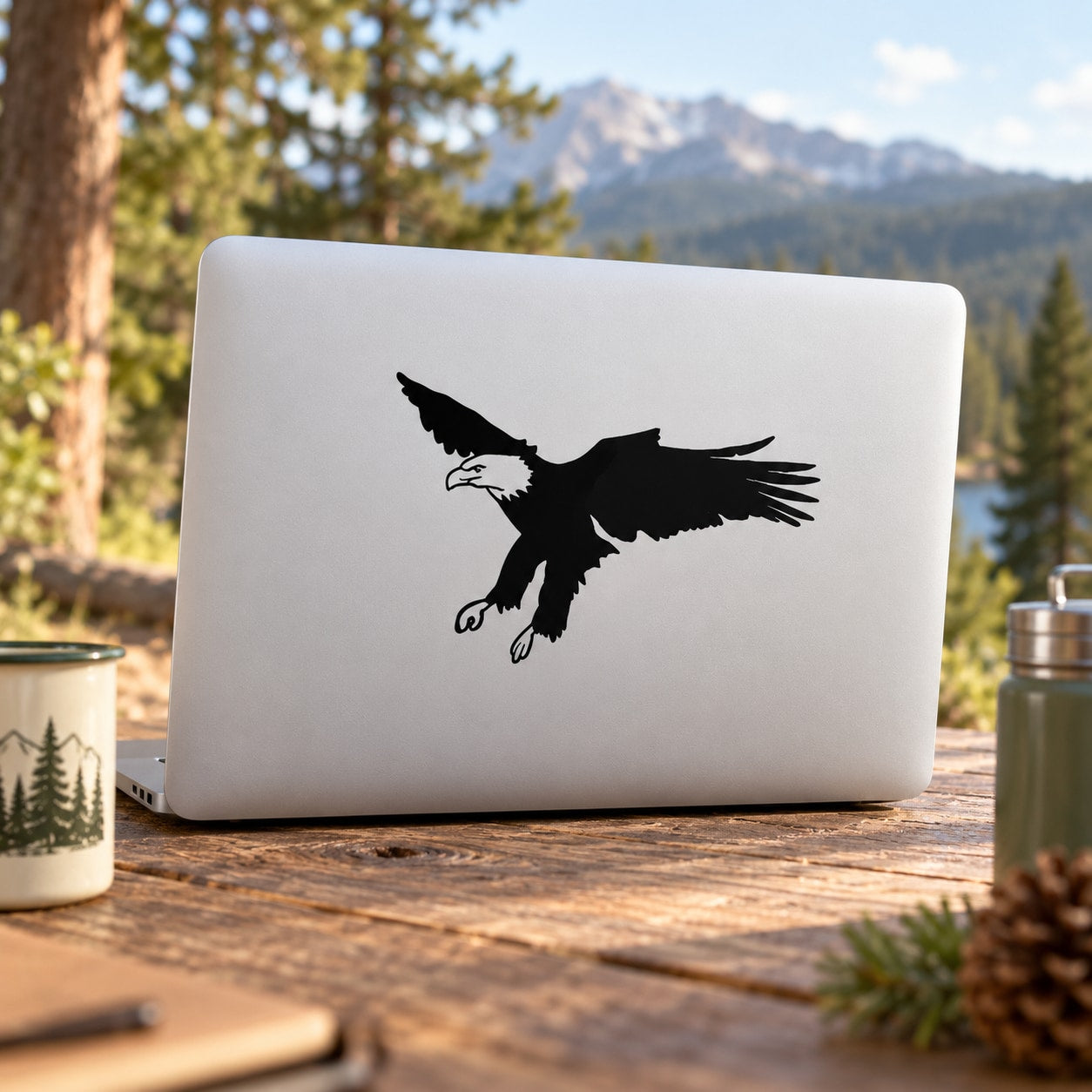 Black eagle decal sticker on a laptop lid