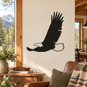 Black eagle soaring wall decal silhouette with wings spread