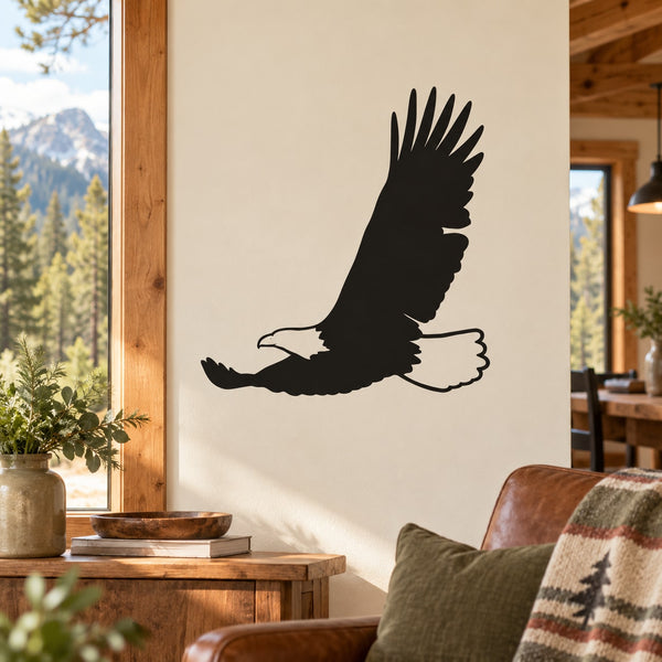 Black eagle soaring wall decal silhouette with wings spread