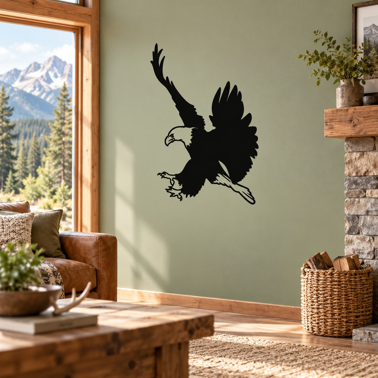 Eagle hunting decal with black silhouette of an eagle with wings spread