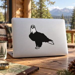 Perched eagle silhouette decal, black eagle on a light backing