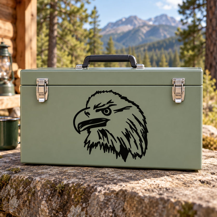 Eagle head decal with bold black lines and detailed beak and feathers