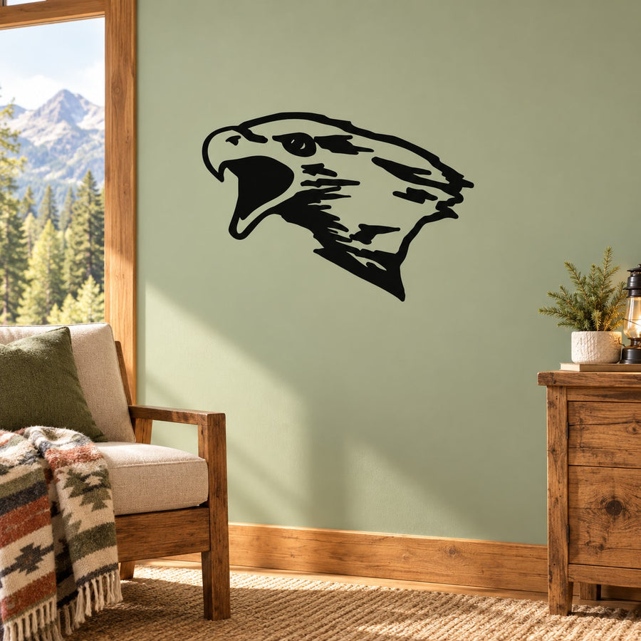 Black eagle head decal with bold outline and detailed feather design
