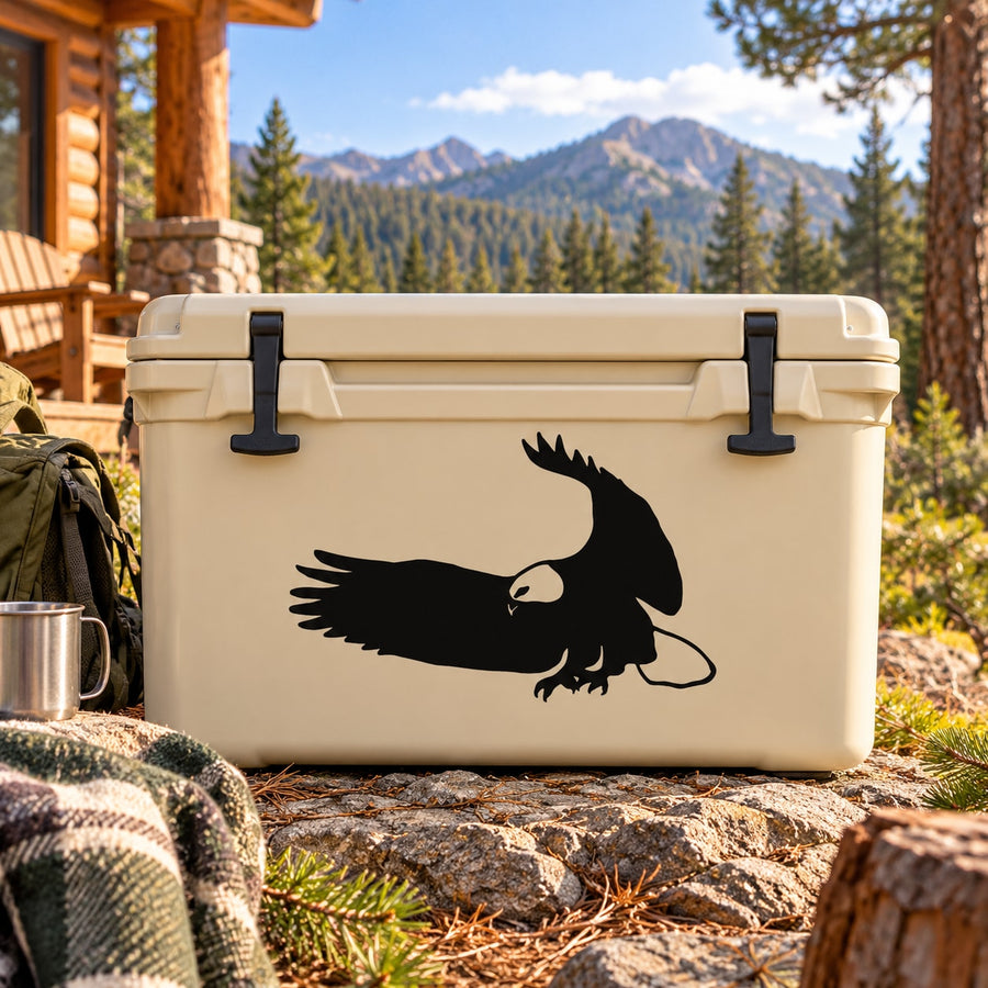 Black eagle decal on light beige cooler lid