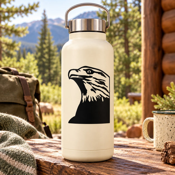 Great eagle head decal with black eagle silhouette on light background