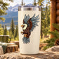 Eagle open-wings sticker decal on cream tumbler with brown and blue wings