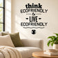 Eco-friendly wall decal with “think ecofriendly & live ecofriendly” and globe icon