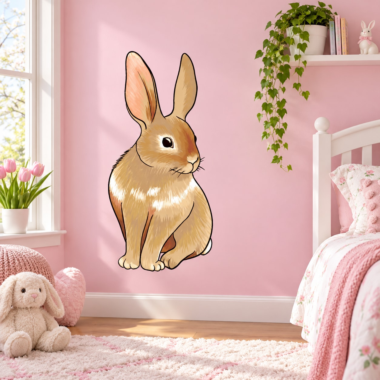 Easter bunny sticker featuring a cute golden rabbit face and ears on a plain background