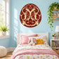 Ornate maroon and gold Easter egg sticker, circular decorative design